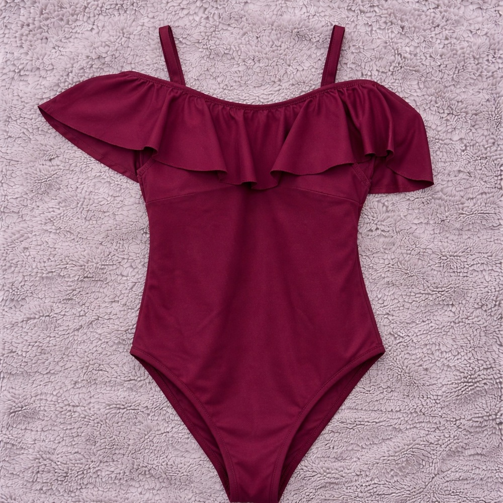 Maternity One Piece Sexy Off the Shoulder Ruffle Bathing Suit Old Navy Sz Small